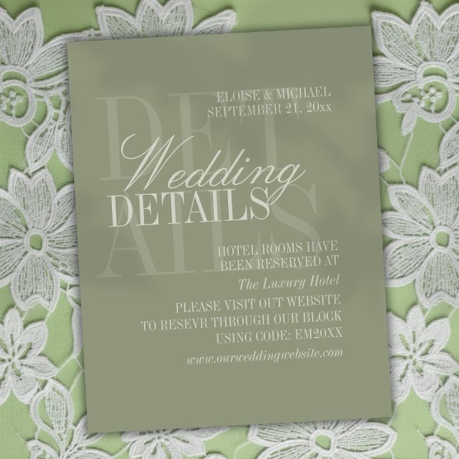 Cartão De Informações Modern Script Sage Green Wedding Details QR (Invite guest to plan their stay with this Modern Script Sage Green Card!)