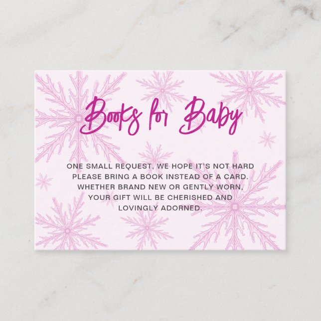 Cartão De Informações Modern Snowflakes Girl Baby Shower Book Request (Frente)