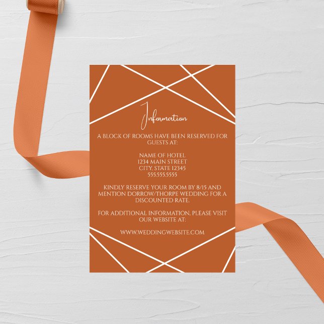 Cartão De Informações Modern Terracotta and White Geometric Wedding (Criador carregado)