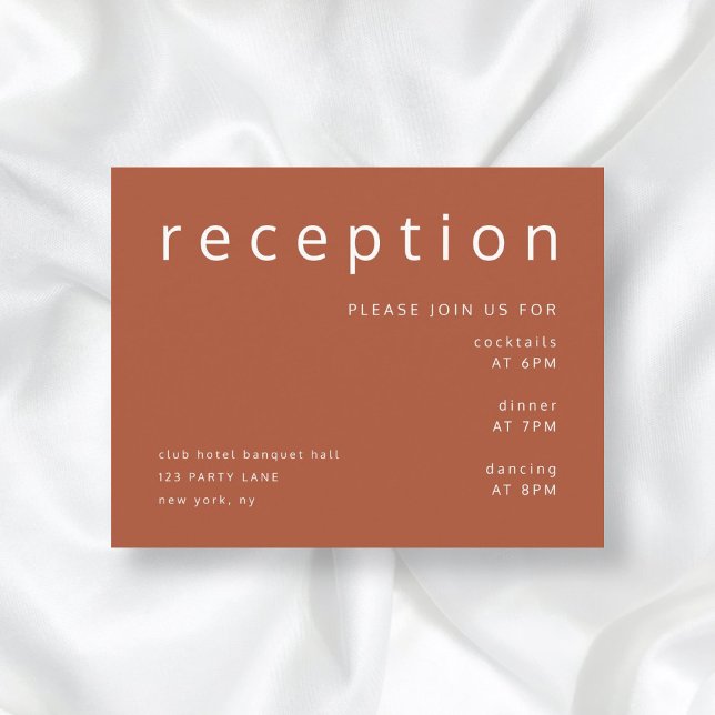 Cartão De Informações Modern Terracotta Recepção de casamento (Criador carregado)