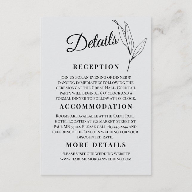 Cartão De Informações Modern Vertical Wedding Enclosure Card  (Frente)