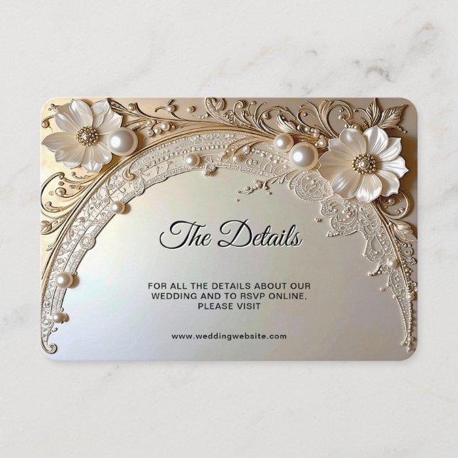 Cartão De Informações Modern White Flowers Pearls Detail (Frente)