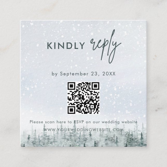 Cartão De Informações Modern Winter Forest Wedding RSVP Card (Frente)