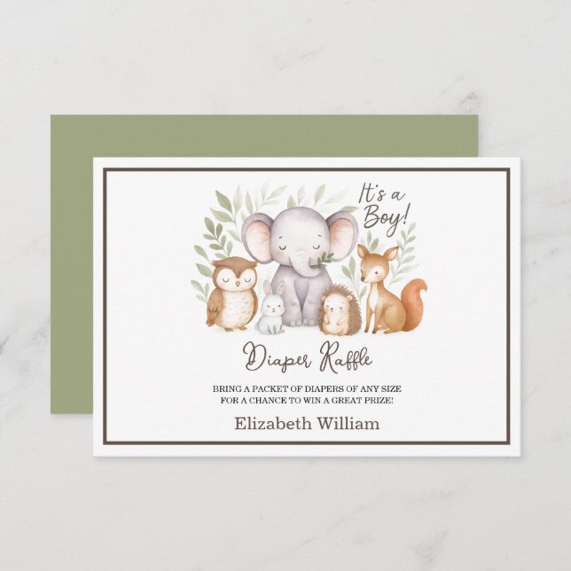 Cartão De Informações Modern Woodland Animals Forest Boy Baby Shower (Frente/Verso)