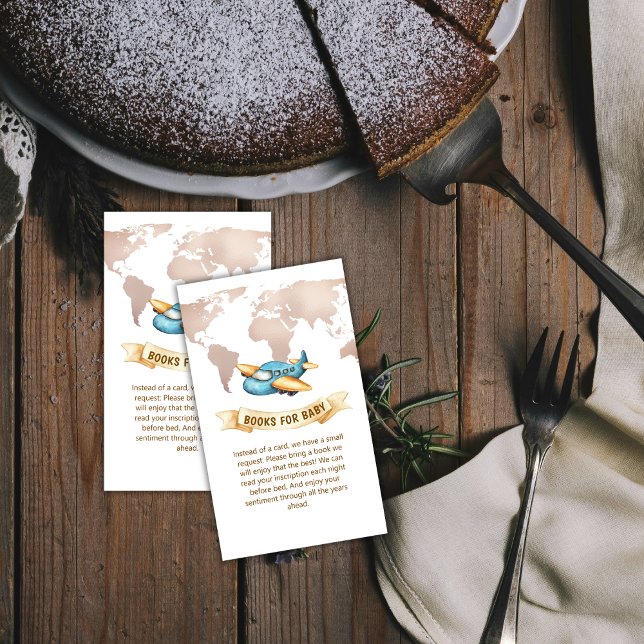 Cartão De Informações Modern World Map Airplane Books For Baby Shower  (Modern World Map Airplane Books For Baby Shower Enclosure Card)