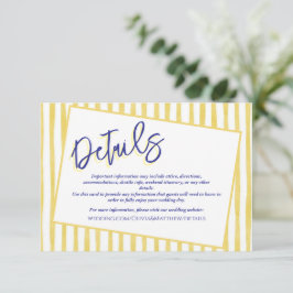 Cartão De Informações Modern Yellow Hand Written Pinstripe Italy Wedding
