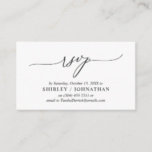 Cartão De Informações Moderna Caligrafia Preta Simples, Casamento RSVP