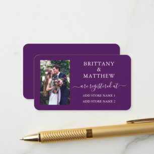 Cartão De Informações Moderna Caligrafia Registro de Casamento Foto Roxo