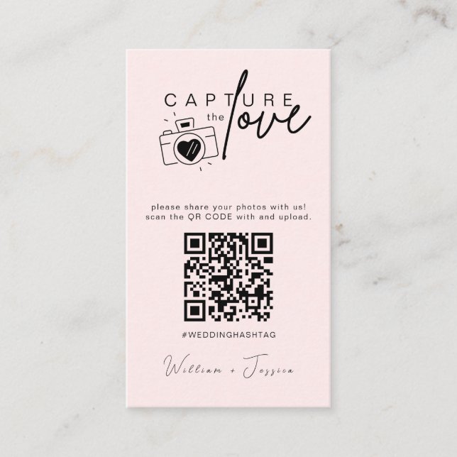Cartão De Informações Moderno Casamento Capture o Código Qr do amor (Frente)