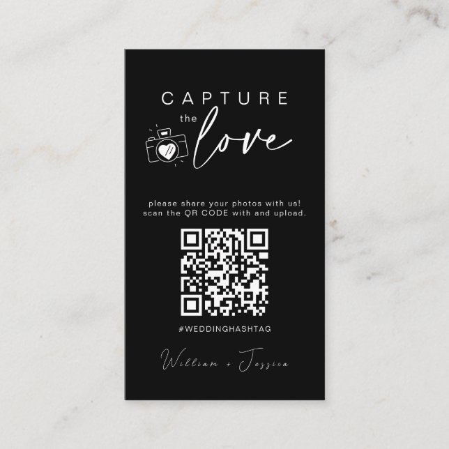 Cartão De Informações Moderno Casamento Capture o Código Qr do amor (Frente)