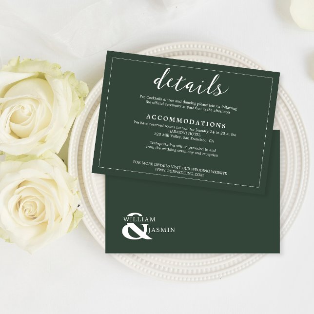 Cartão De Informações Moderno Elegante Borda Esmeralda Verde Letra Cursi (Criador carregado)