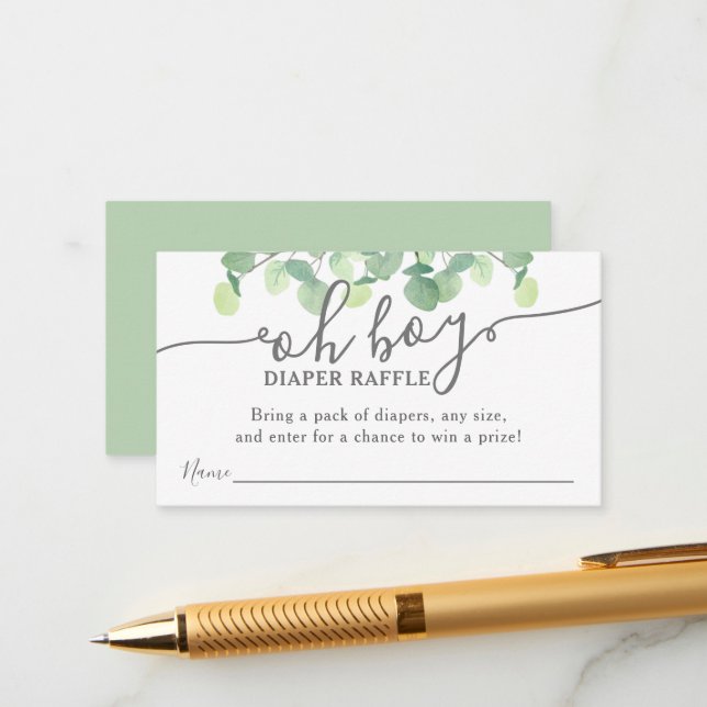 Cartão De Informações Moderno Eucalyptus Oh Boy Fralda Raffle (Frente/Verso In Situ)