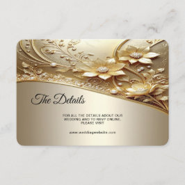 Cartão De Informações Moderno Ornato Dourado Floral com Detalhe de Pérol