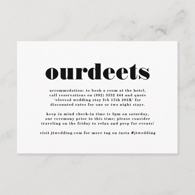 Cartão De Informações Moderno preto branco extra informações nossos deta (Frente)