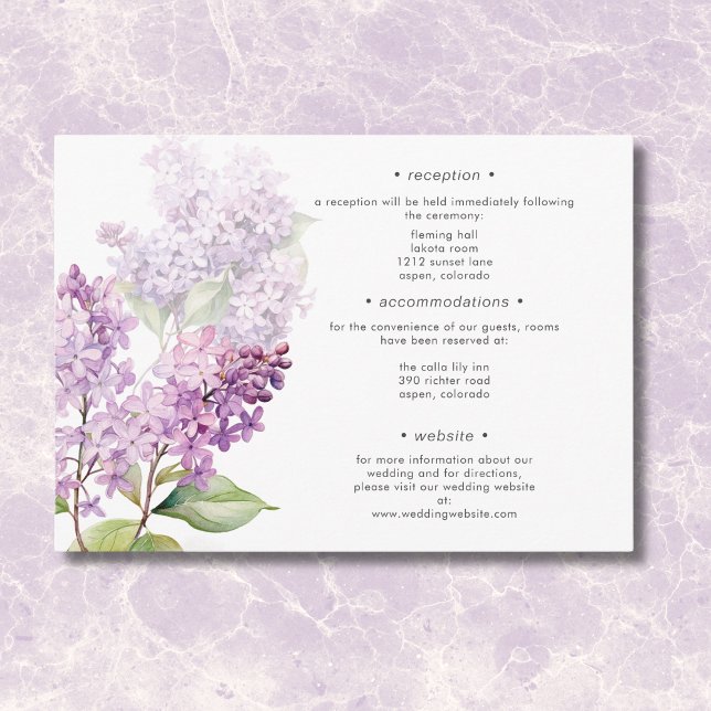 Cartão De Informações Moderno Romântico Roxo Sage Lilacs Detalhes do Cas (Modern Romantic Purple Sage Lilacs Wedding Details Enclosure Card)
