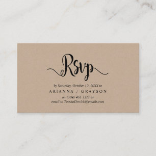 Cartão De Informações Moderno Rustic Kraft, Black font, RSVP responde