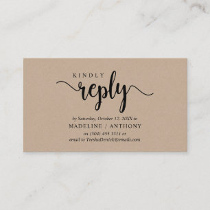Cartão De Informações Moderno Rustic Kraft, fonte negra, resposta RSVP