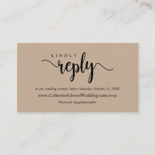 Cartão De Informações Moderno Rustic Kraft, fonte negra, websi RSVP onli