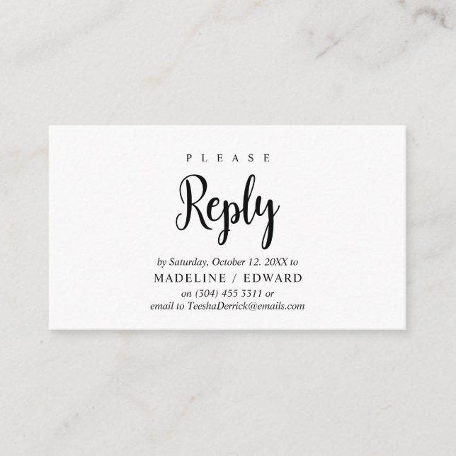Cartão De Informações Moderno Rústico, Letra Preta, responder RSVP (Frente)
