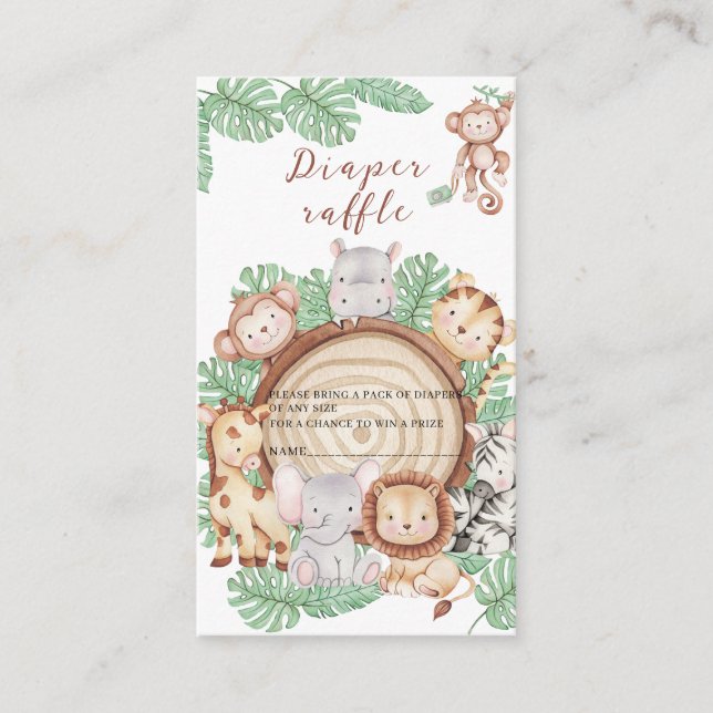 Cartão De Informações Moderno Selva Animais Greenerescência Safari aquar (Frente)