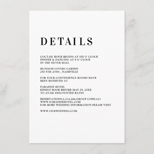 Cartão De Informações Moderno, simples, frisch - Hochzeit Enclosure Card (Frente)