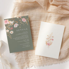 Cartão De Informações Moderno Wildflower | Detalhes do Casamento em Verd
