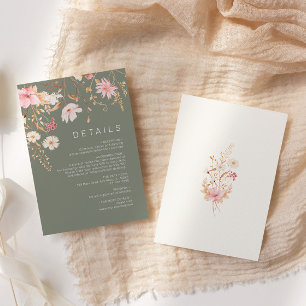 Cartão De Informações Moderno Wildflower Detalhes do Casamento em Verd