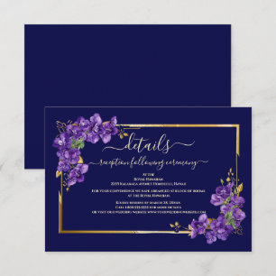 Cartão De Informações Moldura Clássica de Casamento Floral Violeta Azul