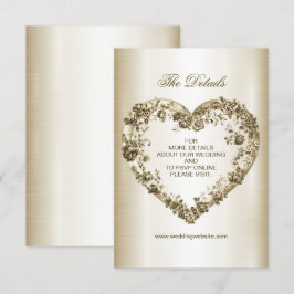 Cartão De Informações Moldura de Coração Dourado Floral de Casamento Ele