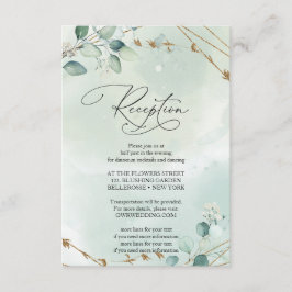 Cartão De Informações Moldura Dourada Falsa com folhas de Eucalipto Verd