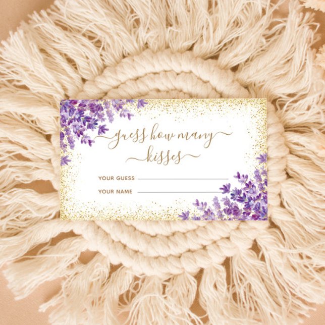 Cartão De Informações Moldura Dourada Lavanda Floral Jogo Quantos Beijos (Criador carregado)