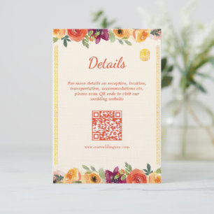 Cartão De Informações Moldura floral bege detalhes do casamento chinês c