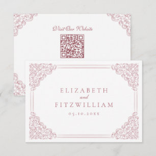 Cartão De Informações Moldura Rosa Vintage Detalhes de Casamento Elegant