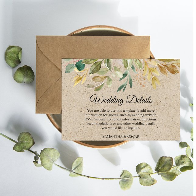 Cartão De Informações Moldura Verde Folha Kraft Moderna e Dourada (Criador carregado)