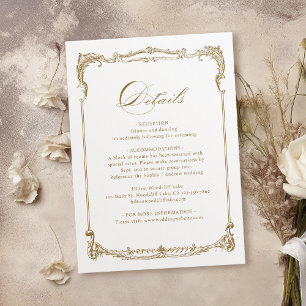 Cartão De Informações Moldura Vintage Dourada Detalhes de Casamento em R