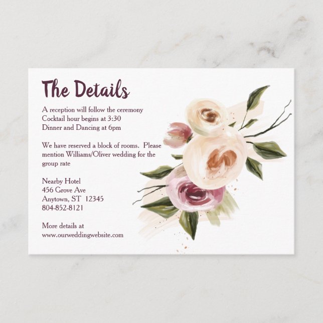 Cartão De Informações Molho de Creme de Rosas Borgonha Suave (Frente)