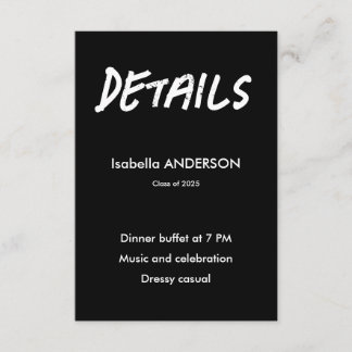 Cartão De Informações Mondern Black and White Graduation