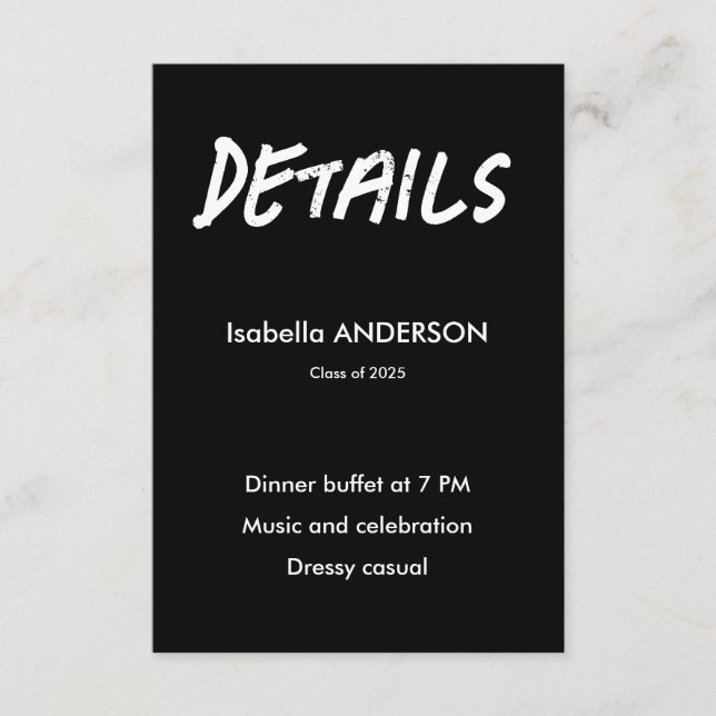 Cartão De Informações Mondern Black and White Graduation  (Frente)