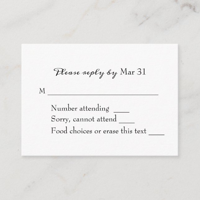 Cartão De Informações Monocromáticos, reagem à RSVP (Frente)