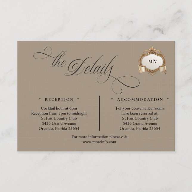 Cartão De Informações Monogram Crest Details Enclosure Card (Frente)