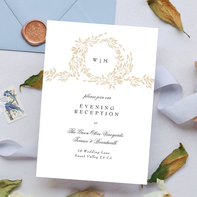 Cartão De Informações Monograma Blush Crest Elegante Recepção de Casamen (Criador carregado)