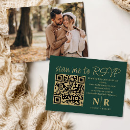 Cartão De Informações Monograma de Casamento Código QR RSVP com Elegante