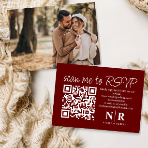 Cartão De Informações Monograma de Casamento Código QR RSVP com Elegante