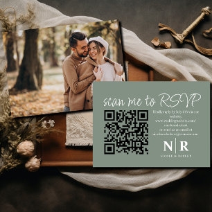 Cartão De Informações Monograma de Casamento Código QR RSVP com Elegante