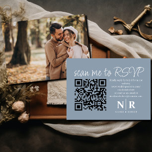 Cartão De Informações Monograma de Casamento Código QR RSVP com Elegante