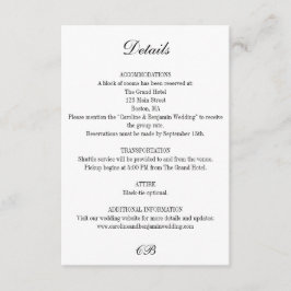 Cartão De Informações Monograma de casamento elegante em preto e branco