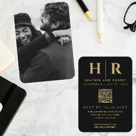Cartão De Informações Monograma de Casamento Noiva Noivo Foto RSVP Códig