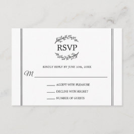 Cartão De Informações Monograma do estilo francês RSVP Branco Elegante