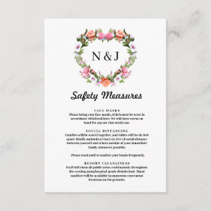 Cartão De Informações Monograma Medida de Segurança Coração Floral Rosa 