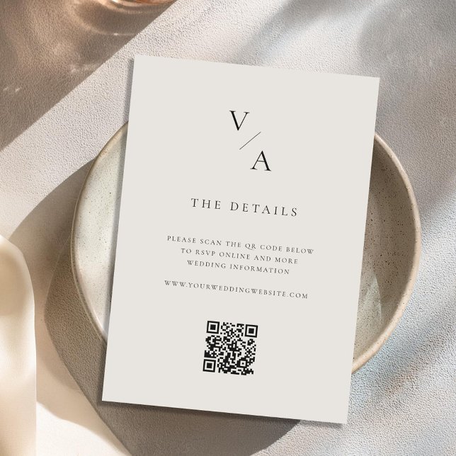 Cartão De Informações Monograma Moderno Elegante Casamento Negro e de Ma (Criador carregado)